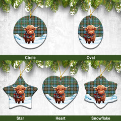 Brisbane Tartan Christmas Ceramic Ornament - Highland Cows Snow Style