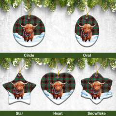 Buchan Ancient Tartan Christmas Ceramic Ornament - Highland Cows Snow Style