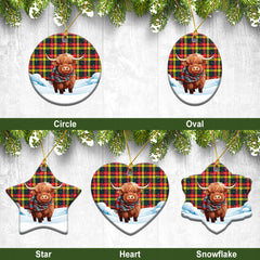 Buchanan Modern Tartan Christmas Ceramic Ornament - Highland Cows Snow Style