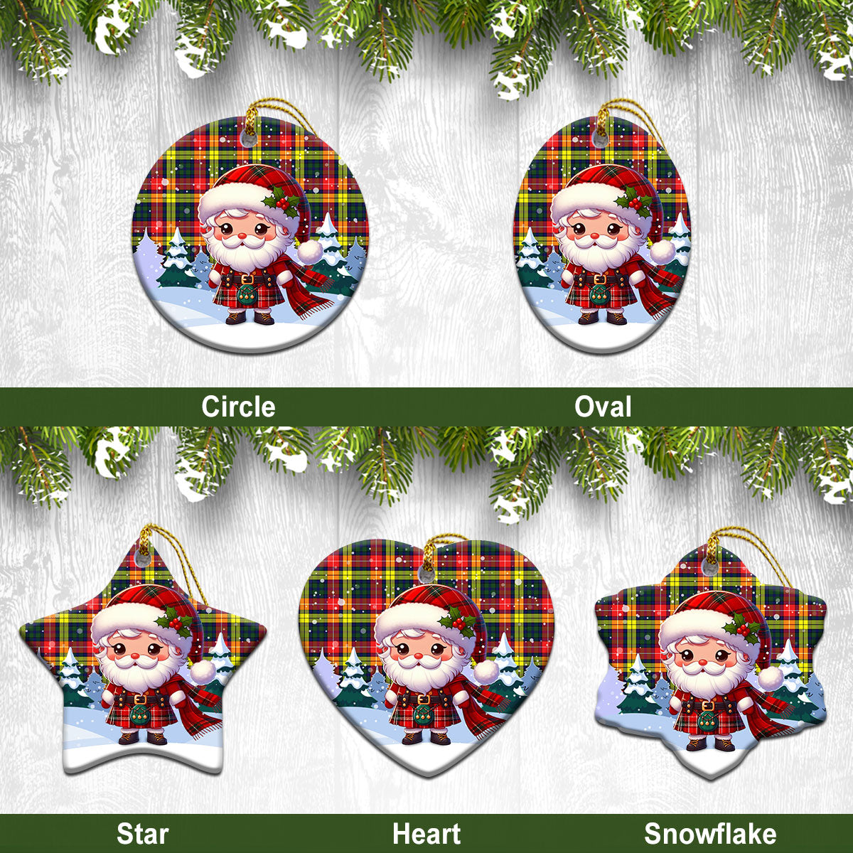 Buchanan Modern Tartan Christmas Ceramic Ornament - Santa Claus In Kilt Style