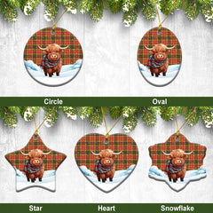 Buchanan Old Set Weathered Tartan Christmas Ceramic Ornament - Highland Cows Snow Style