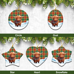 Buchanan Old Sett Tartan Christmas Ceramic Ornament - Highland Cows Snow Style