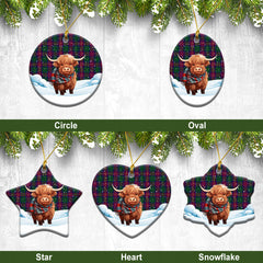 Cairns Tartan Christmas Ceramic Ornament - Highland Cows Snow Style