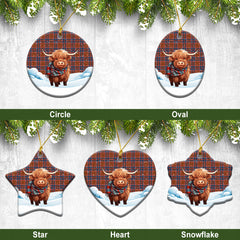 Cameron of Lochiel Ancient Tartan Christmas Ceramic Ornament - Highland Cows Snow Style