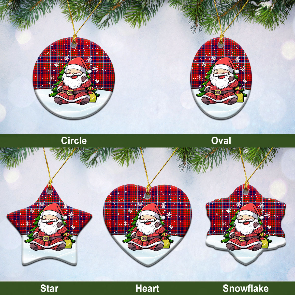 Cameron of Lochiel Modern Tartan Christmas Ceramic Ornament - Scottish Santa Style