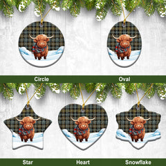 Campbell Argyll Weathered Tartan Christmas Ceramic Ornament - Highland Cows Snow Style