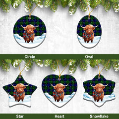 Campbell Modern Tartan Christmas Ceramic Ornament - Highland Cows Snow Style