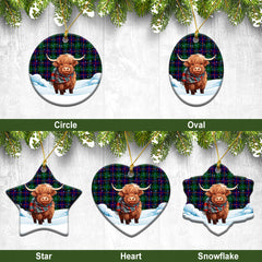 Campbell of Cawdor Modern Tartan Christmas Ceramic Ornament - Highland Cows Snow Style