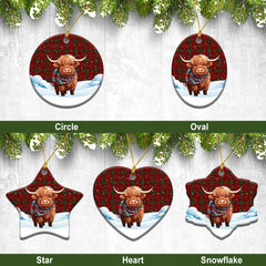 Carruthers Tartan Christmas Ceramic Ornament - Highland Cows Snow Style