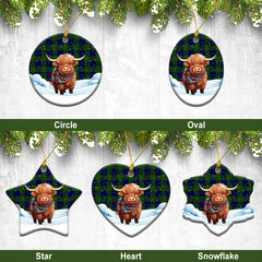 Dundas Modern Tartan Christmas Ceramic Ornament - Highland Cows Snow Style