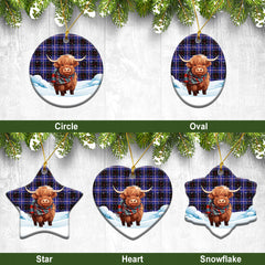 Dunlop Modern Tartan Christmas Ceramic Ornament - Highland Cows Snow Style