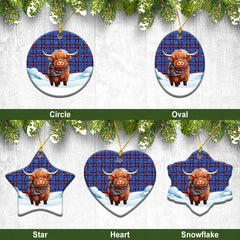 Elliott Modern Tartan Christmas Ceramic Ornament - Highland Cows Snow Style