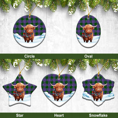 Elphinstone Tartan Christmas Ceramic Ornament - Highland Cows Snow Style