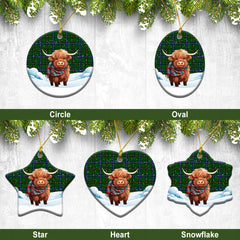 Henderson Modern Tartan Christmas Ceramic Ornament - Highland Cows Snow Style