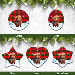 Heron Tartan Christmas Ceramic Ornament - Highland Cows Snow Style