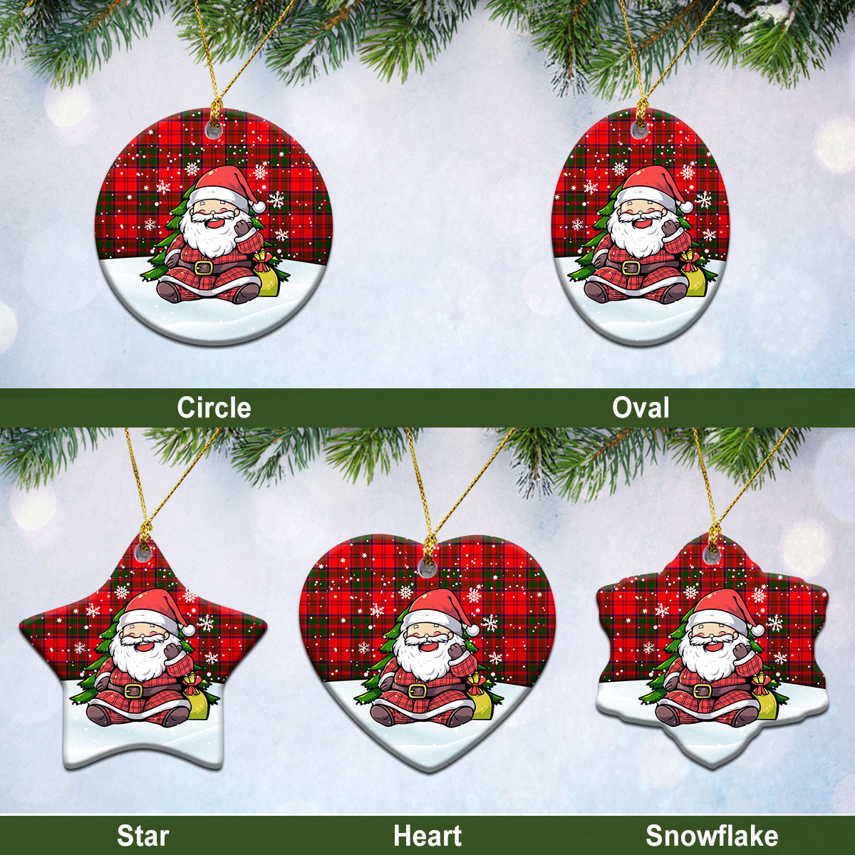 Heron Tartan Christmas Ceramic Ornament - Scottish Santa Style