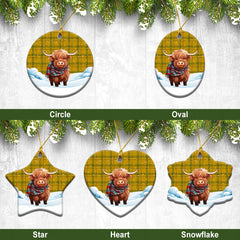 Houston Tartan Christmas Ceramic Ornament - Highland Cows Snow Style