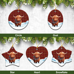 Innes Modern Tartan Christmas Ceramic Ornament - Highland Cows Snow Style