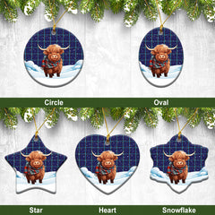 Kirkcaldy Tartan Christmas Ceramic Ornament - Highland Cows Snow Style