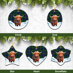 Kirkpatrick Tartan Christmas Ceramic Ornament - Highland Cows Snow Style