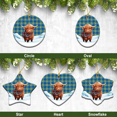 Laing Tartan Christmas Ceramic Ornament - Highland Cows Snow Style