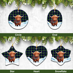 Lamont Modern Tartan Christmas Ceramic Ornament - Highland Cows Snow Style