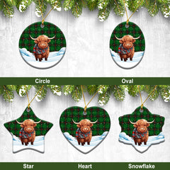 Lundin Tartan Christmas Ceramic Ornament - Highland Cows Snow Style