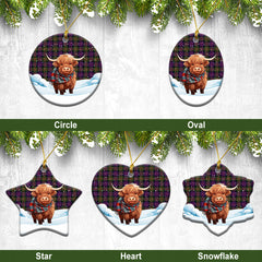 MacBrayne Tartan Christmas Ceramic Ornament - Highland Cows Snow Style