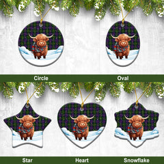 MacDonald Tartan Christmas Ceramic Ornament - Highland Cows Snow Style