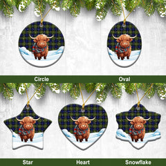 MacLaren Modern Tartan Christmas Ceramic Ornament - Highland Cows Snow Style