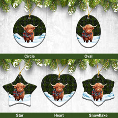 MacLean Hunting Tartan Christmas Ceramic Ornament - Highland Cows Snow Style