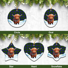 MacNeil of Barra Modern Tartan Christmas Ceramic Ornament - Highland Cows Snow Style