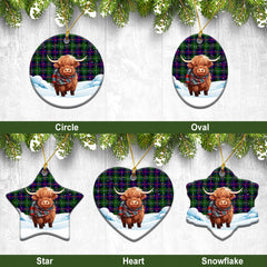 Malcolm (or MacCallum) Tartan Christmas Ceramic Ornament - Highland Cows Snow Style