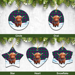 McArthur – Milton Tartan Christmas Ceramic Ornament - Highland Cows Snow Style