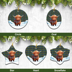 McClellan Ancient Tartan Christmas Ceramic Ornament - Highland Cows Snow Style