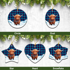 McCorquodale Tartan Christmas Ceramic Ornament - Highland Cows Snow Style