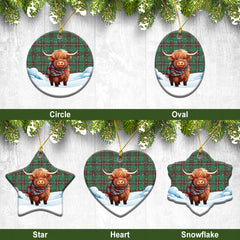 McKinnon Hunting Ancient Tartan Christmas Ceramic Ornament - Highland Cows Snow Style