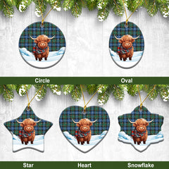 McRae Hunting Ancient Tartan Christmas Ceramic Ornament - Highland Cows Snow Style