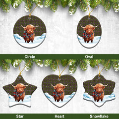 McVicker Tartan Christmas Ceramic Ornament - Highland Cows Snow Style