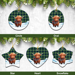 Mow Tartan Christmas Ceramic Ornament - Highland Cows Snow Style