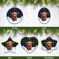 Muir Tartan Christmas Ceramic Ornament - Highland Cows Snow Style