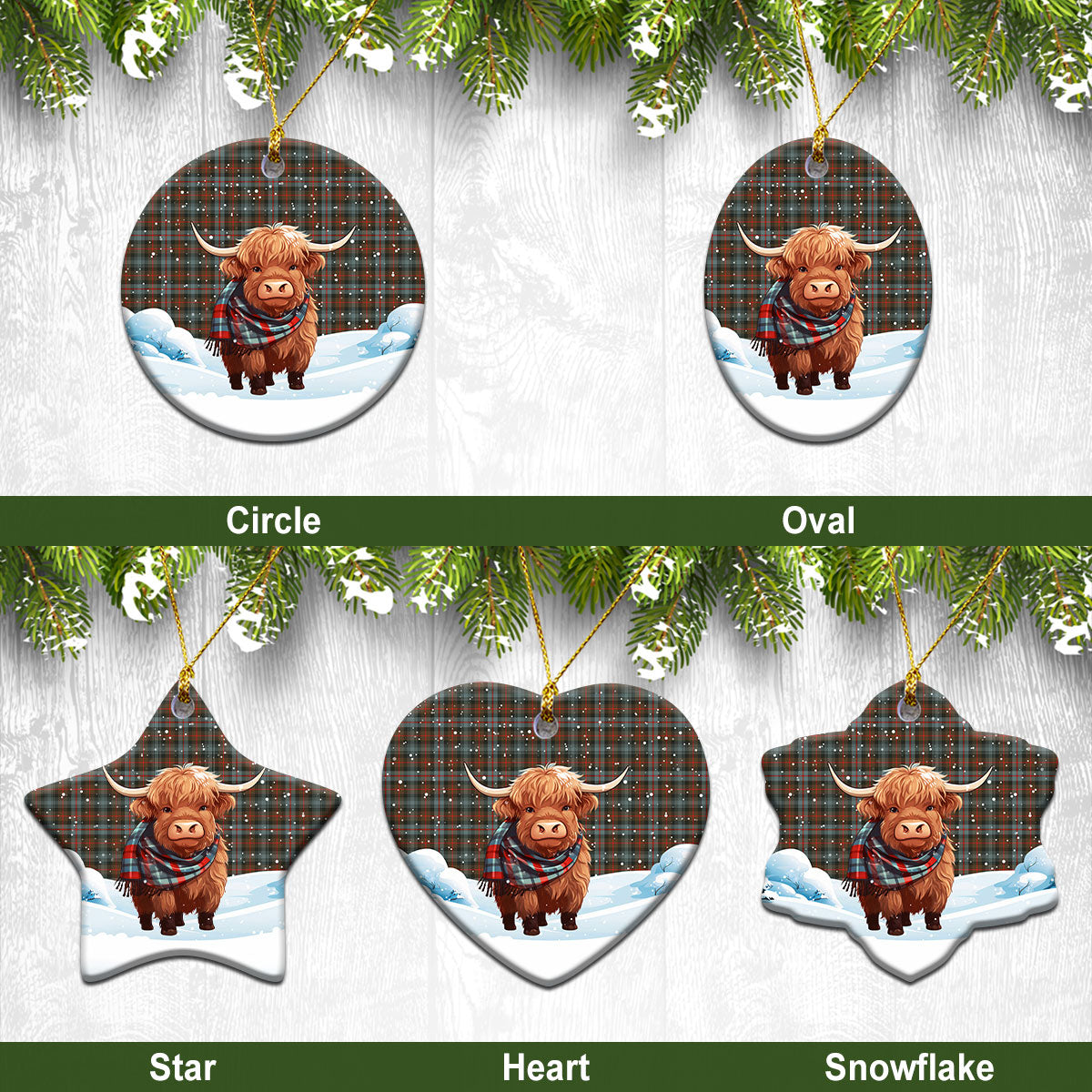 Murray of Atholl Weathered Tartan Christmas Ceramic Ornament - Highland Cows Snow Style