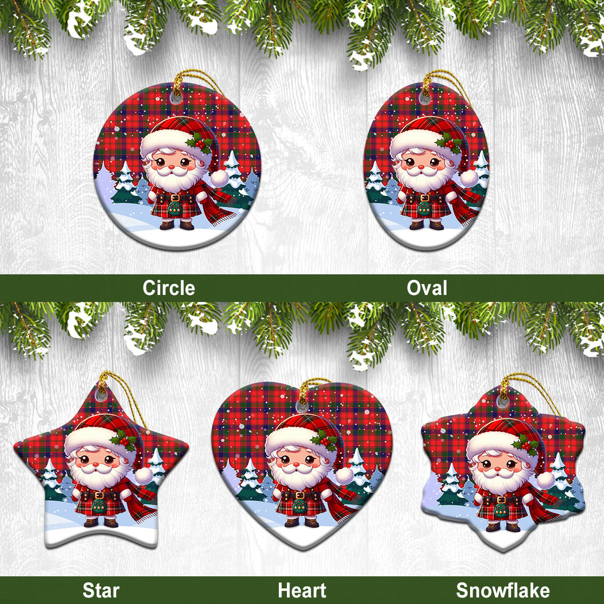 Reid Modern Tartan Christmas Ceramic Ornament - Santa Claus In Kilt Style