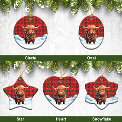 Seton Modern Tartan Christmas Ceramic Ornament - Highland Cows Snow Style