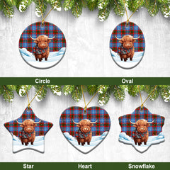 Trotter Tartan Christmas Ceramic Ornament - Highland Cows Snow Style