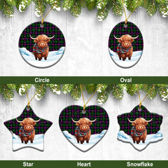 Urquhart Modern Tartan Christmas Ceramic Ornament - Highland Cows Snow Style