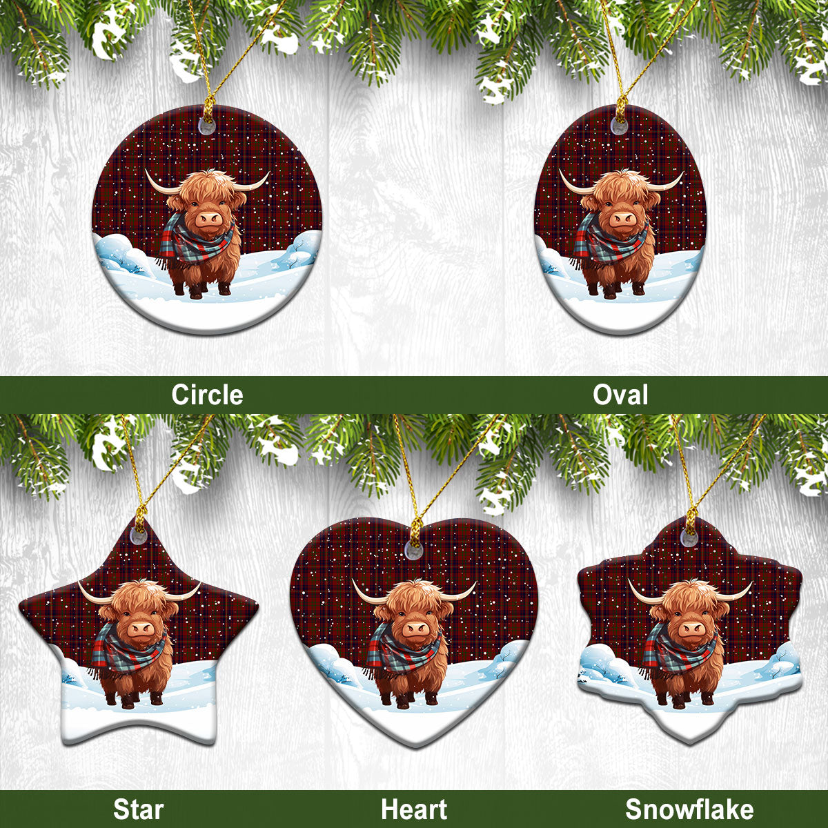 Walker Tartan Christmas Ceramic Ornament - Highland Cows Snow Style