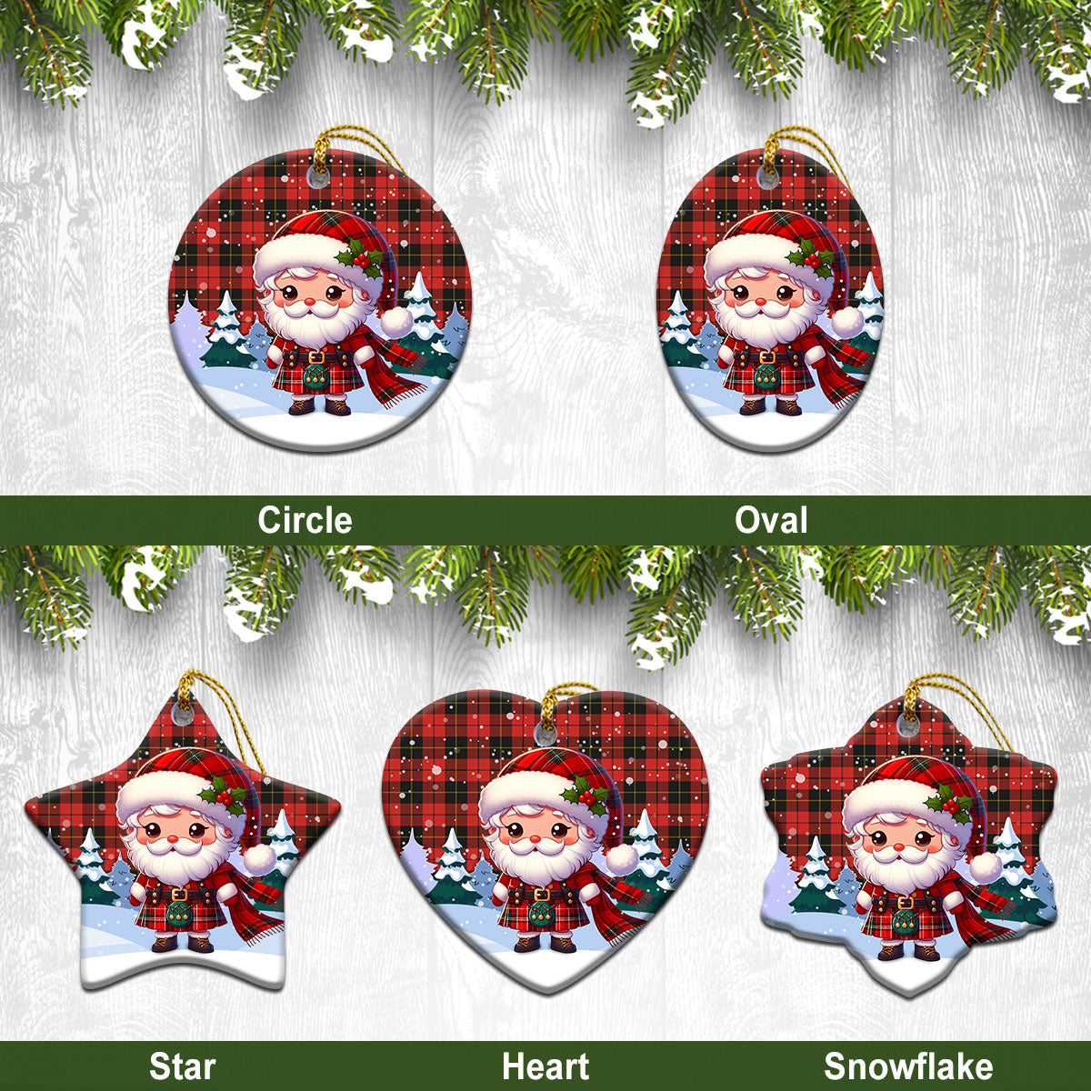 Wallace Weathered Tartan Christmas Ceramic Ornament - Santa Claus In Kilt Style