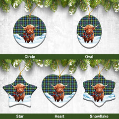 Watson Ancient Tartan Christmas Ceramic Ornament - Highland Cows Snow Style