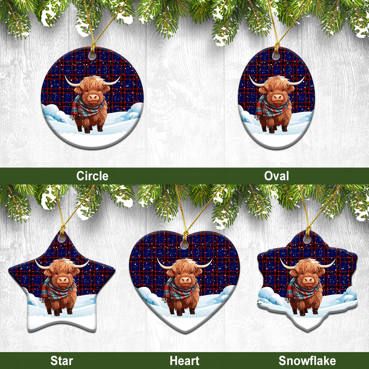 Wedderburn Tartan Christmas Ceramic Ornament - Highland Cows Snow Style